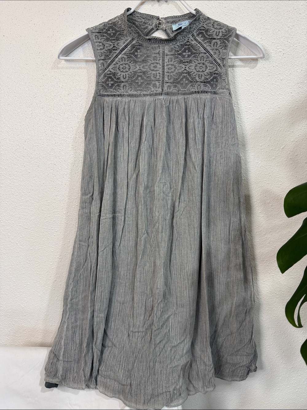She + Sky Gray Lace Yoke Mini Dress